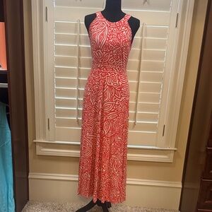Banana Republic Orange and White Patterned Maxi Halter Dress